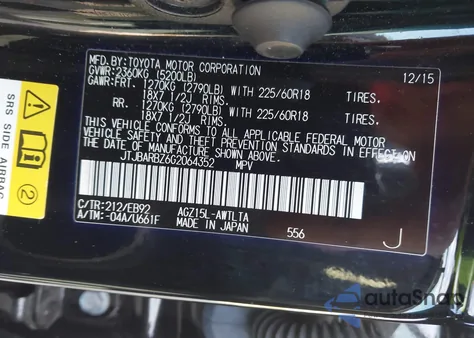 2016 Lexus Nx 200T F Sport из США, поврежденный, VIN JTJBARBZ6G2064352